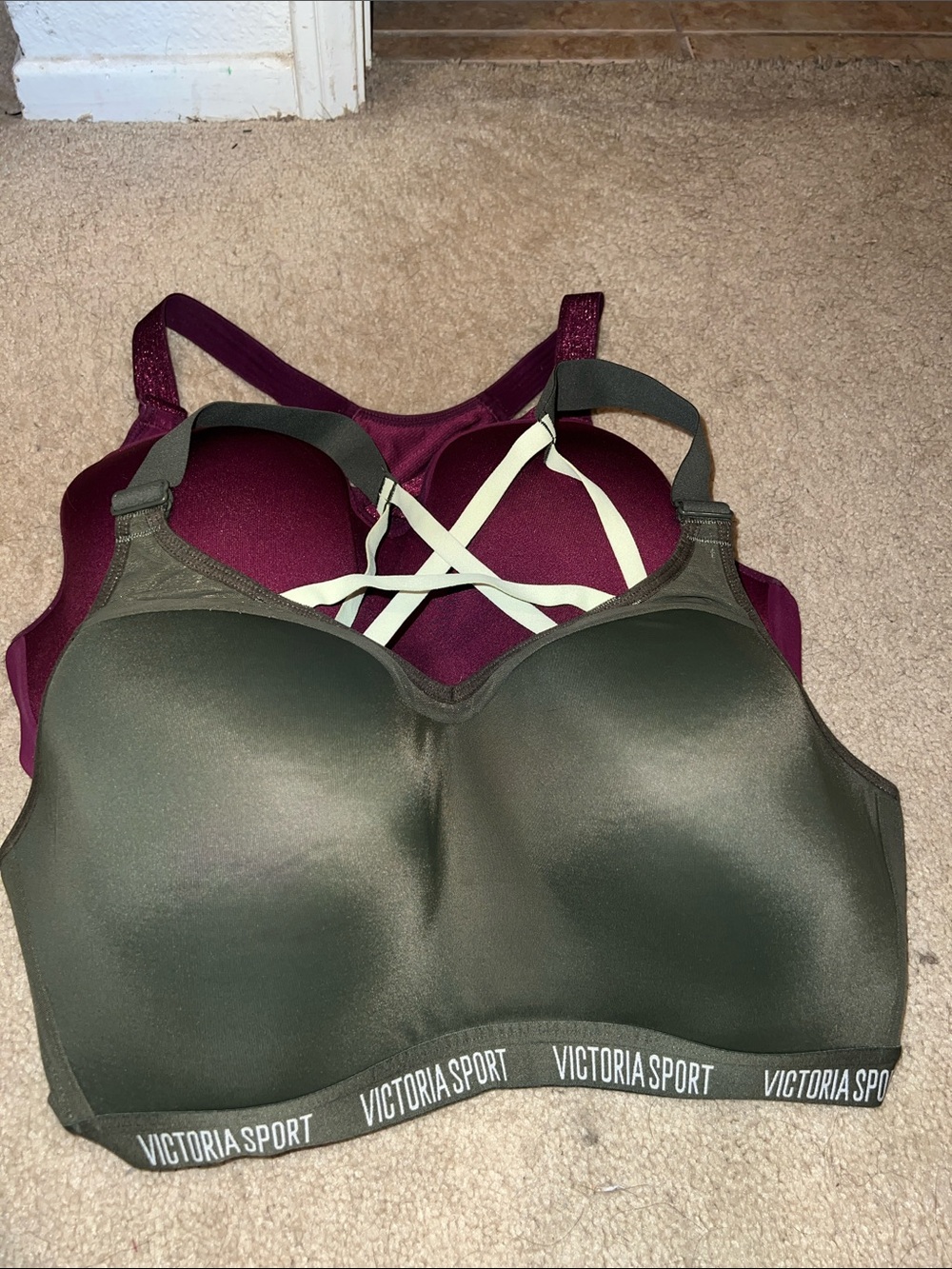 Victoria's Secret Olive Green & Burgundy Sports Bra Duo 38DD